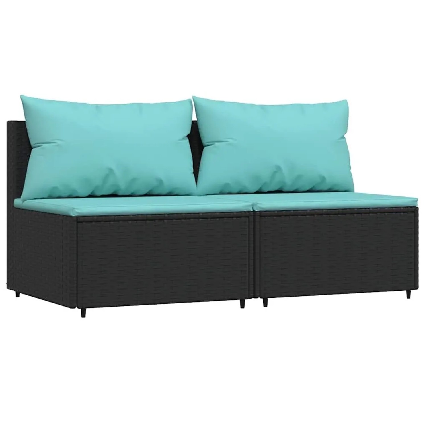 vidaXL Garten-Mittelsofas mit Kissen 2 Stk Schwarz Poly Rattan 319802
