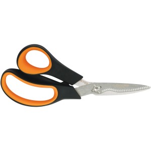 Fiskars Gemüseschere Solid SP240, Gartenschere mit gezahnter Klinge und orange-schwarzem Griff.