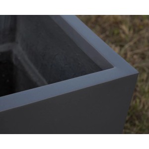 Rechteckiger, anthrazit-metallic Fiberglas Pflanzkübel (120x50x55cm) für Innen und Außen.