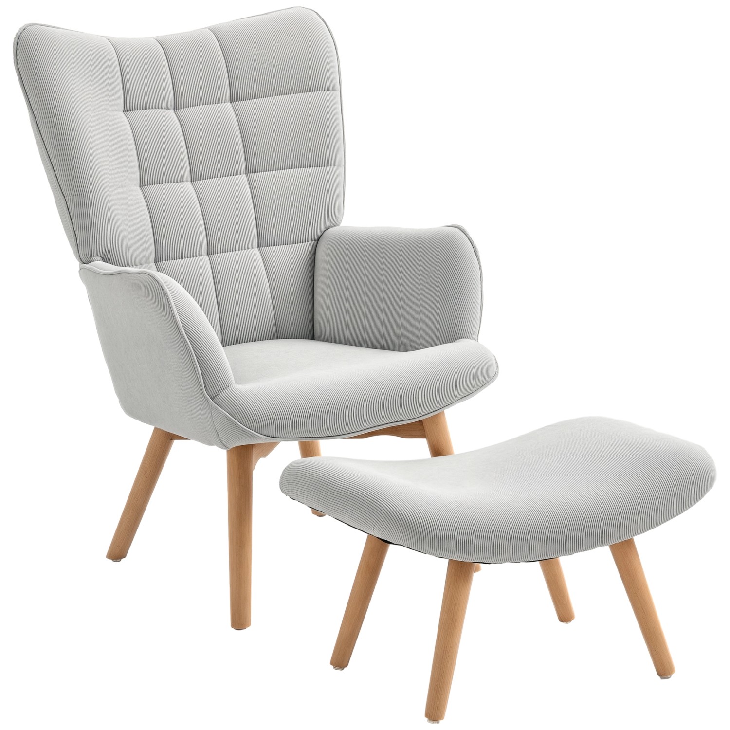 HOMCOM Ohrensessel mit Hocker für Wohnzimmer Kord Grau 72L x 80B x 101Hcm günstig online kaufen
