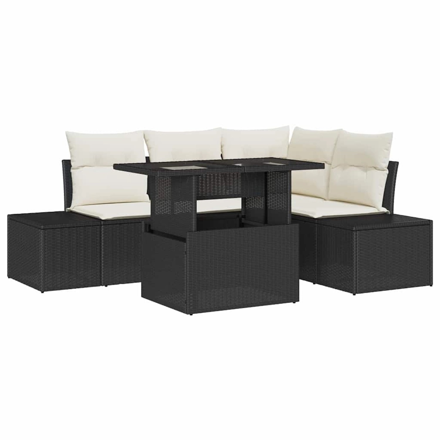 vidaXL Garten-Sofa-Set mit Speicher 5-Tlg Schwarz Poly Rattan 3357910 günstig online kaufen