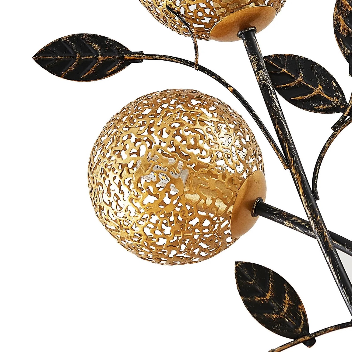 Schwarze Lucande Tischlampe Evory mit floralem Design, 2-flammig für Wohnzimmer.