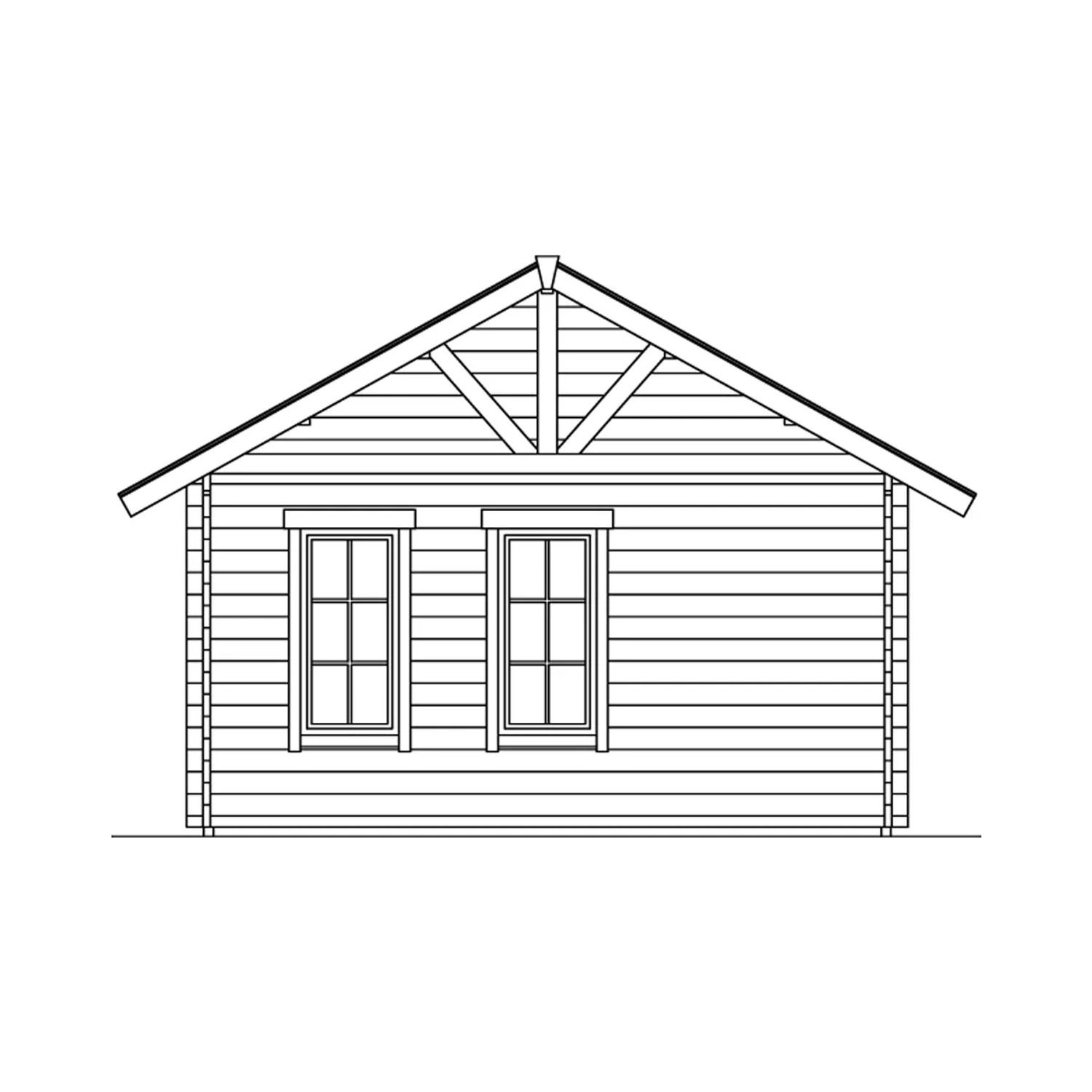 Skizze Skan Holz Gartenhaus Bern 2, 420x560cm, mit zwei Fenstern.