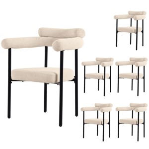 Merax Esszimmerstuhl 6Er Set Creme Wildleder Ringsitz