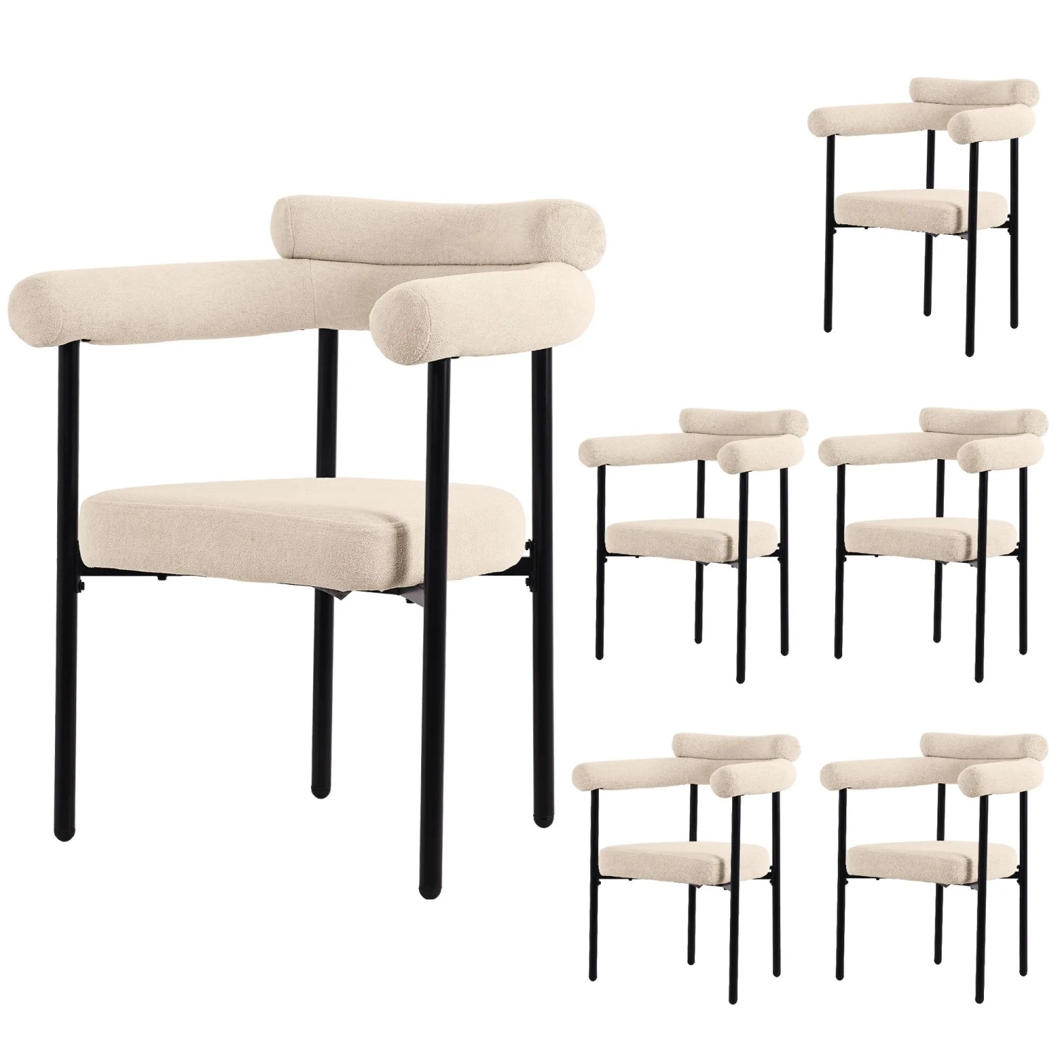 Merax Esszimmerstuhl 6Er Set Creme Wildleder Ringsitz