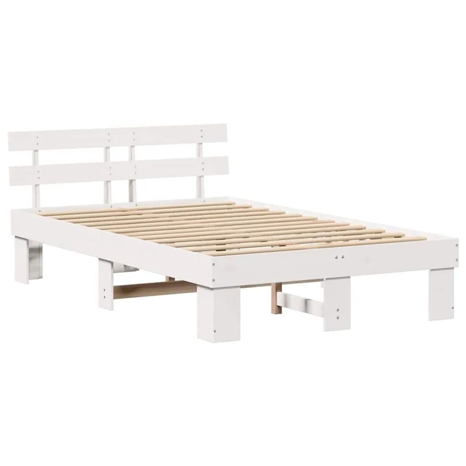 vidaXL Bettrahmen mit Kopfteil Weiß 140 x 190 cm Massives Kiefernholz 872447