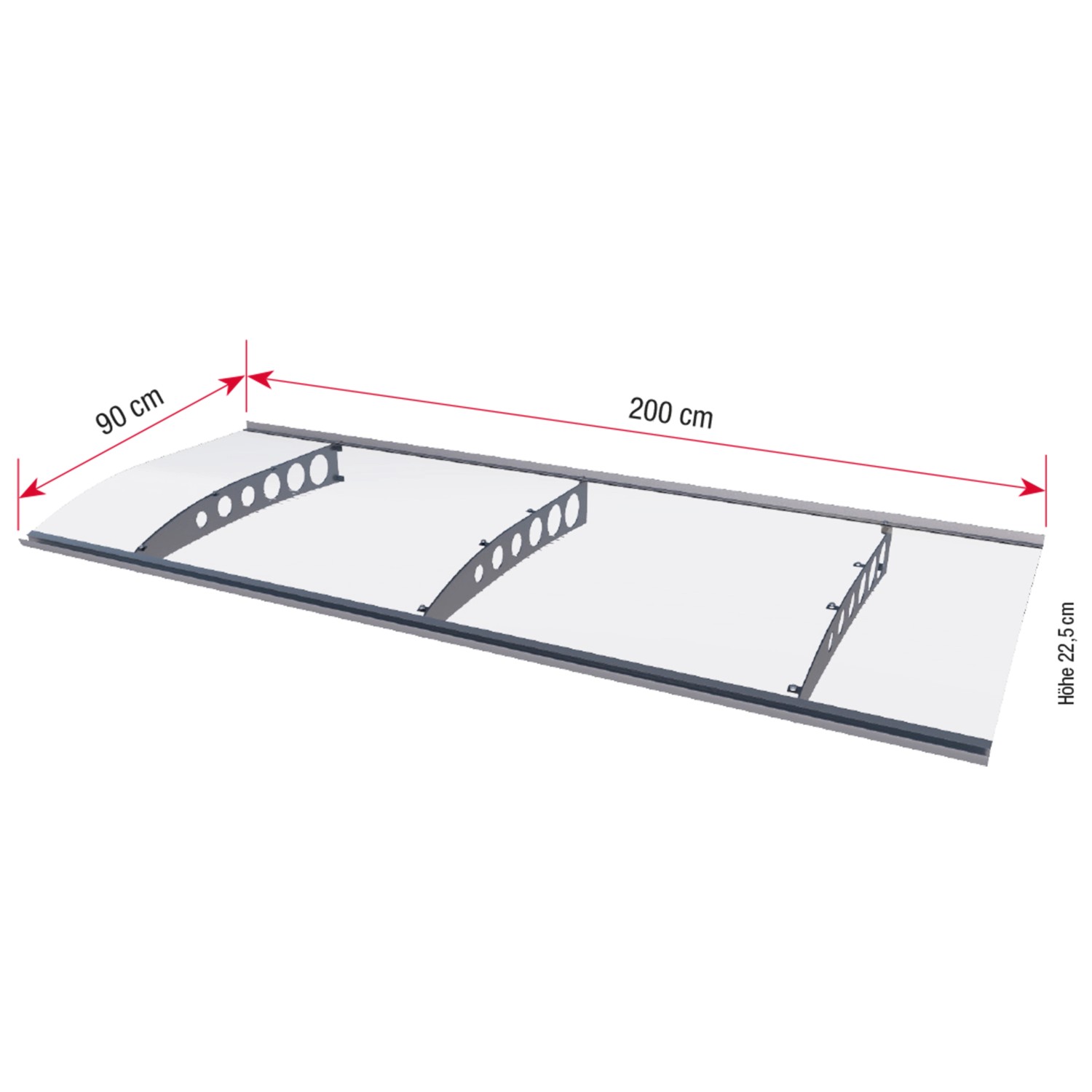 Modernes Gutta Pultvordach PT/ET in Edelstahloptik, 200x90 cm, mit transparentem Acrylglas. Ideal für Hauseingänge.