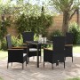 Schwarze 5-teilige vidaXL Garten Essgruppe aus Polyrattan mit Tisch und Stühlen inklusive Kissen.