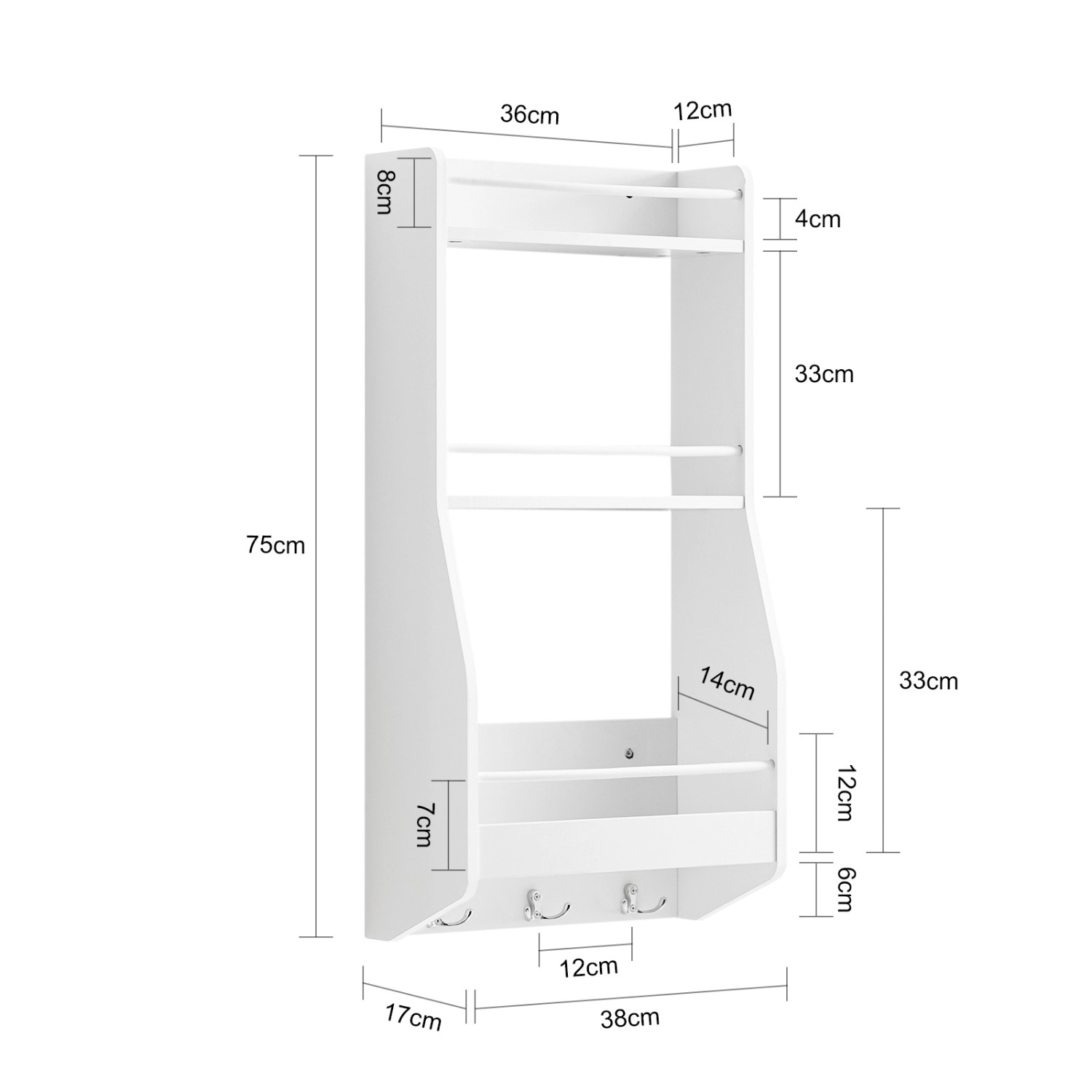 SoBuy Wandregal Gewürzregal Küchenregal mit 3 Ablagen Badregal Weiß KCR12-W_6