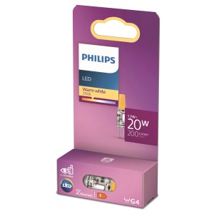 Philips LED G4 Leuchtmittel in Kapselform, 1,7W, warmweiß, auf Verpackung.