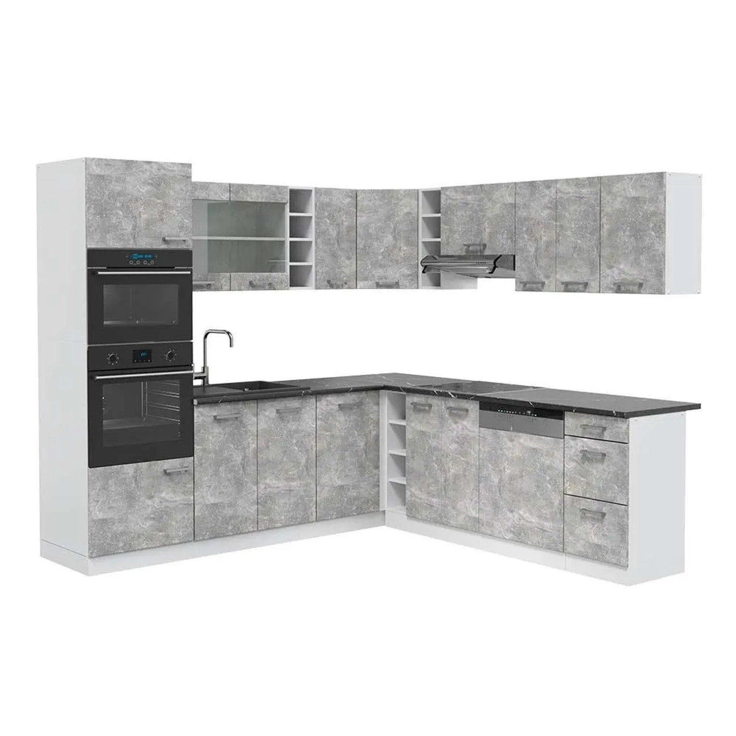 Vicco Eckküche R-Line Beton/Weiß 247 x 82, AP Anthrazit
