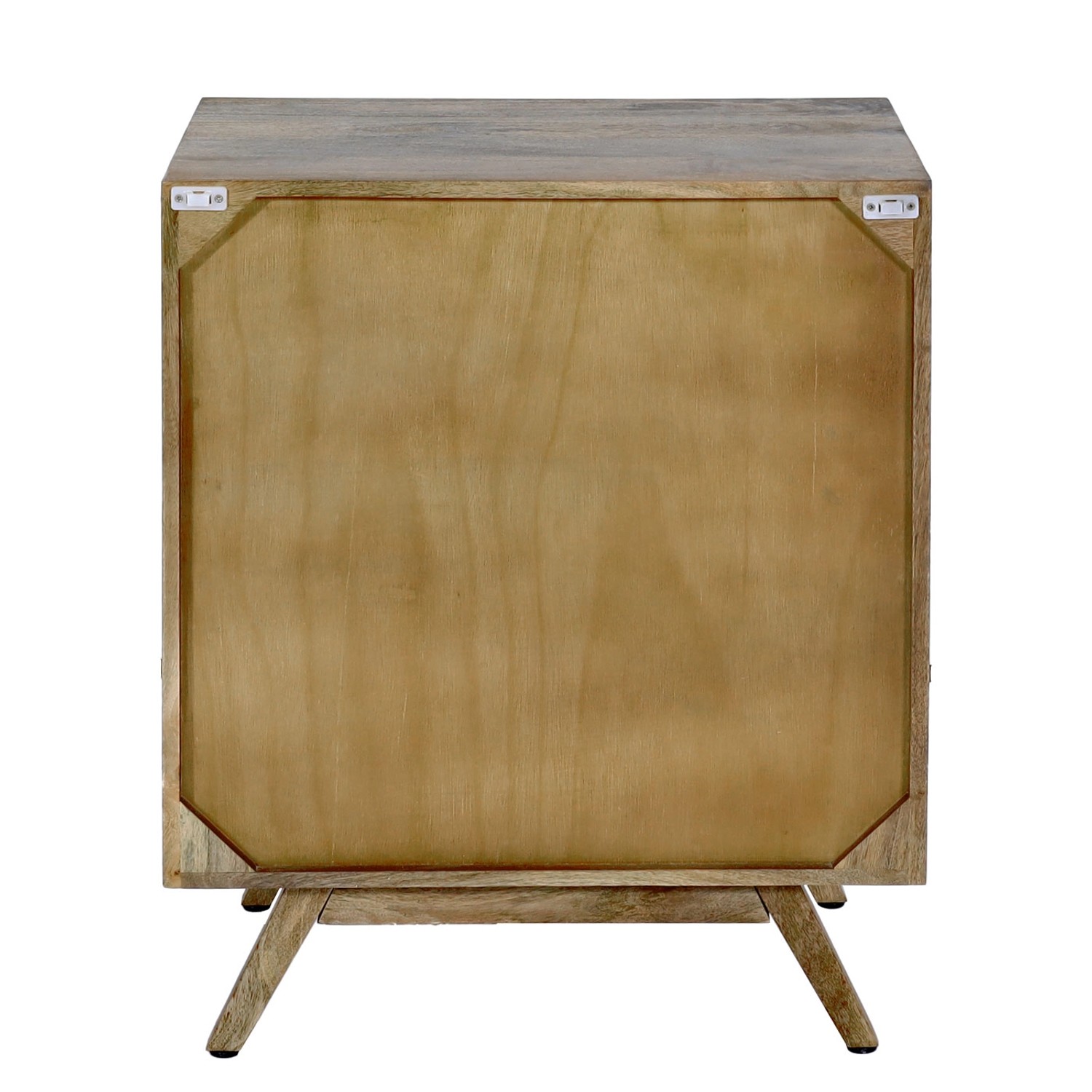 Rückansicht des MCW Highboard L96, einer Schubladenkommode aus Mangoholz mit Füßen.