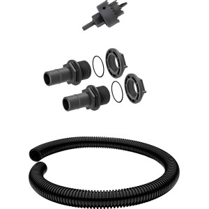 Waterform Anschlussset Icanset für Regentonnen, 4-teilig, mit Bohrkopf, Schlauch und Verbindungsstücken.