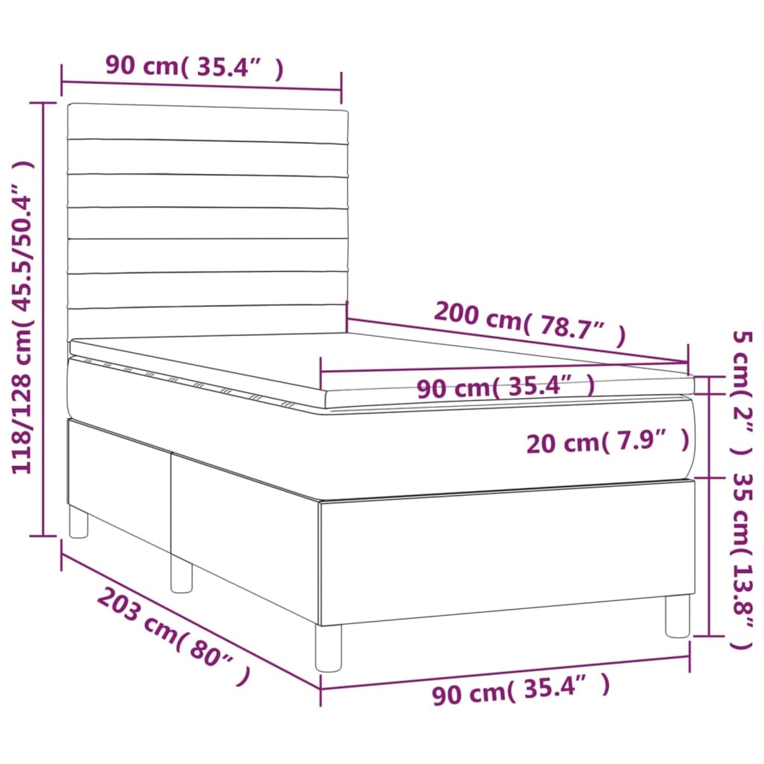 vidaXL Boxspringbett mit Matratze & LED Dunkelbraun 90x200 cm Stoff1468475 günstig online kaufen