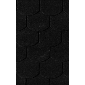 Detailaufnahme von schwarzen Karibu Biberschwanzschindeln für Gartenhausdächer.