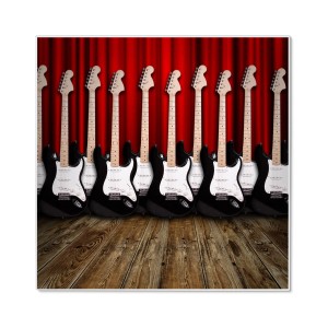 Banjado Magnettafel 50x50 mit E-Gitarren Motiv. Weiße Magnetwand aus Metall inklusive 4 Magnete.
