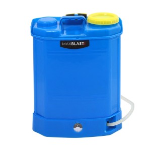 Blauer MAXBLAST Fensterreinigungs-Rucksack mit gelbem Deckel, 16 Liter Fassungsvermögen.