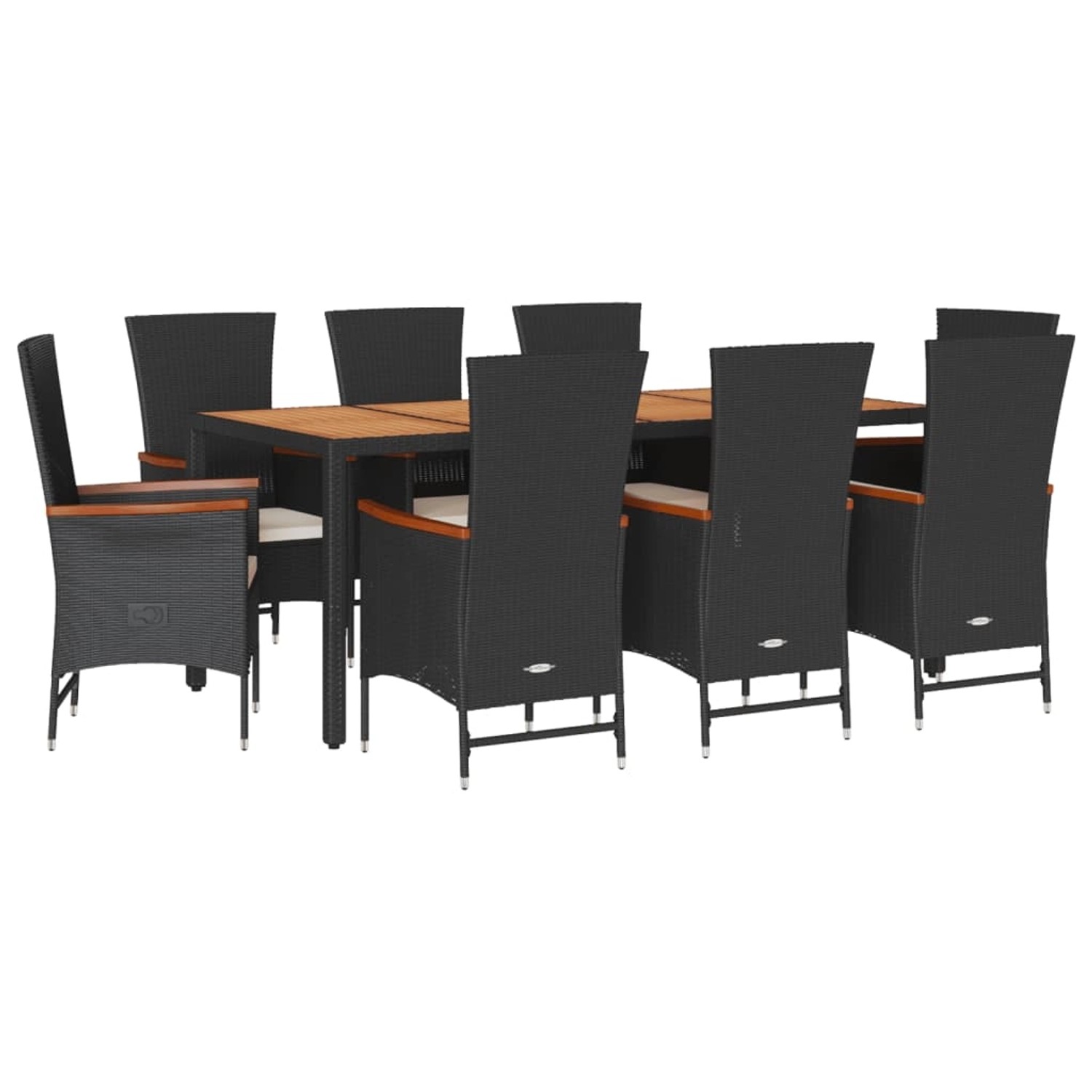 vidaXL 9-Tlg Garten-Essgruppe mit Kissen Schwarz Poly Rattan 3277516