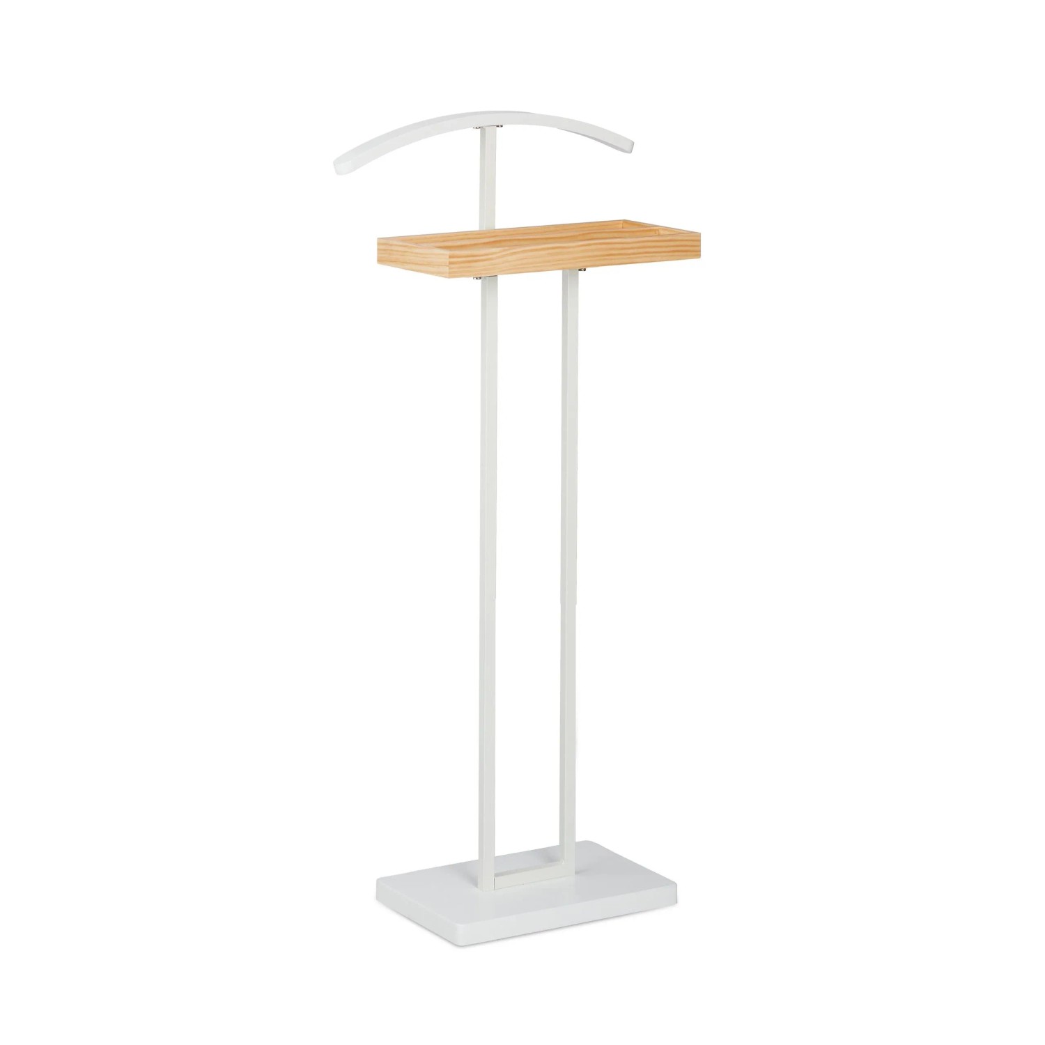 Relaxdays Stummer Diener MDF Metall Holz Weiß mit Ablage 102 cm x 46 cm x 24 cm 3,8 kg