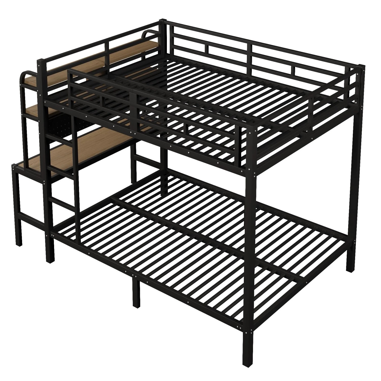 okwish Metall Etagenbett 140x200cm mit Schreibtisch LED und USB Schwarz ohne Matratze