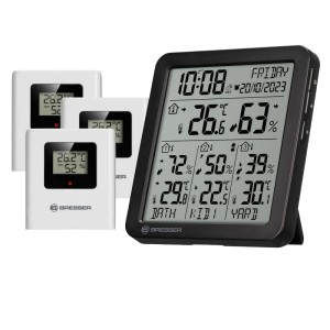 Bresser Thermo-Hygrometer Quadro Individio S 4er-Set mit Basisstation und 3 Außensensoren.