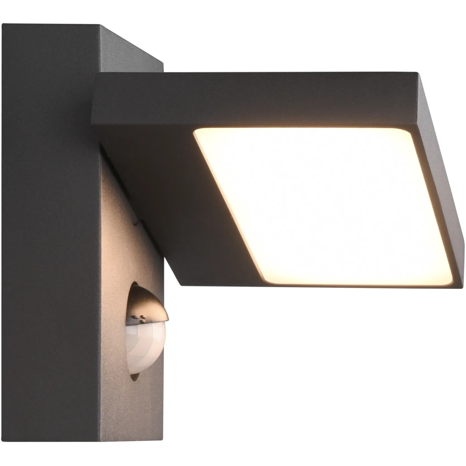 Moderne Trio LED-Außenwandleuchte Horton in Anthrazit mit Bewegungssensor.