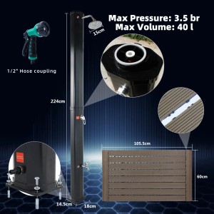 CCLIFE Solardusche 40L mit WPC Bodenplatte und Handbrause für den Garten.