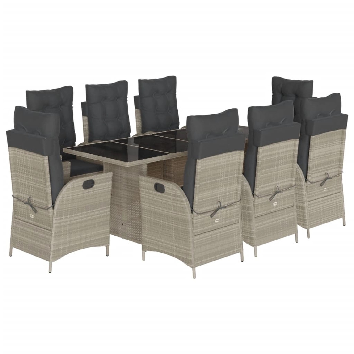 vidaXL 9-Tlg Garten-Essgruppe mit Kissen Hellgrau Poly Rattan 3213131 günstig online kaufen
