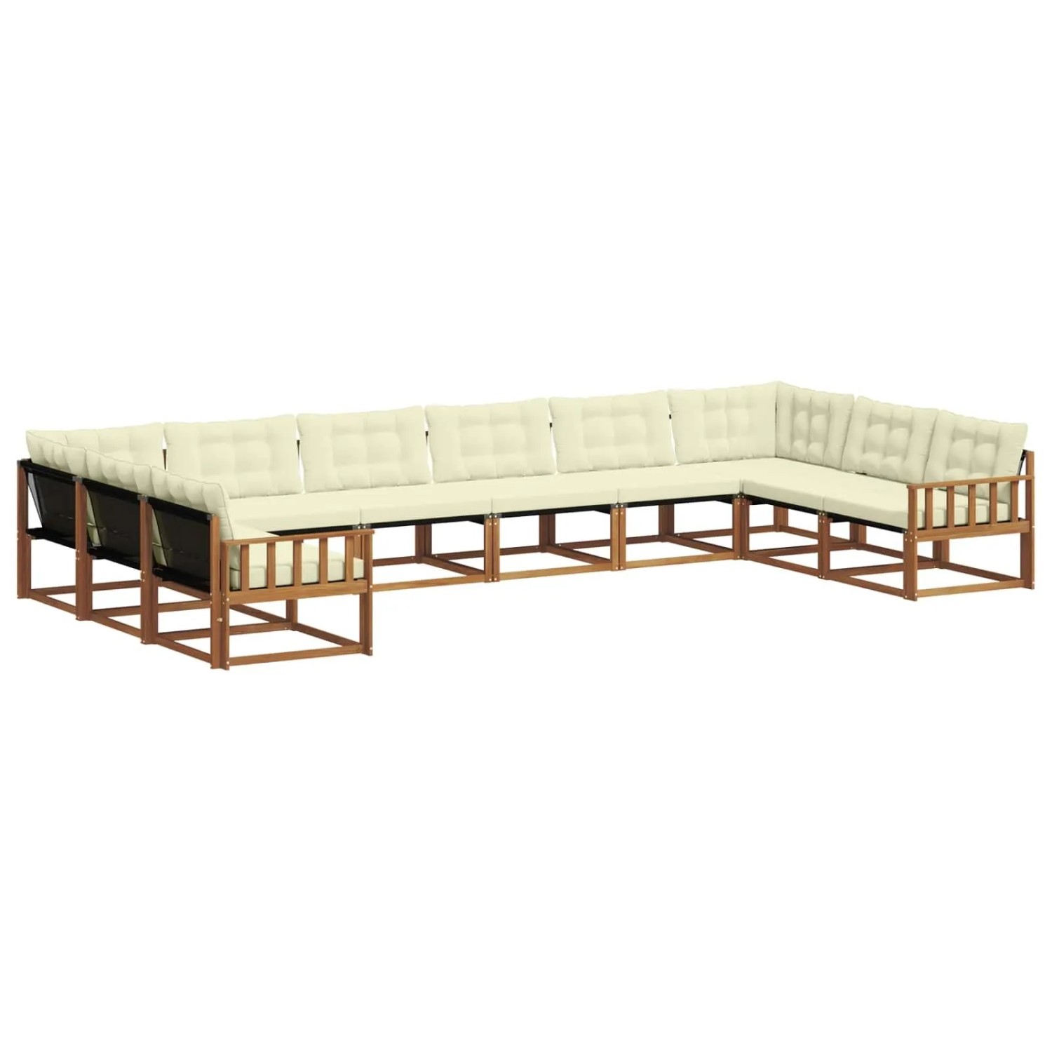 vidaXL Outdoor-Sofagarnitur mit Kissen 10-Tlg Natur und Creme 3369885
