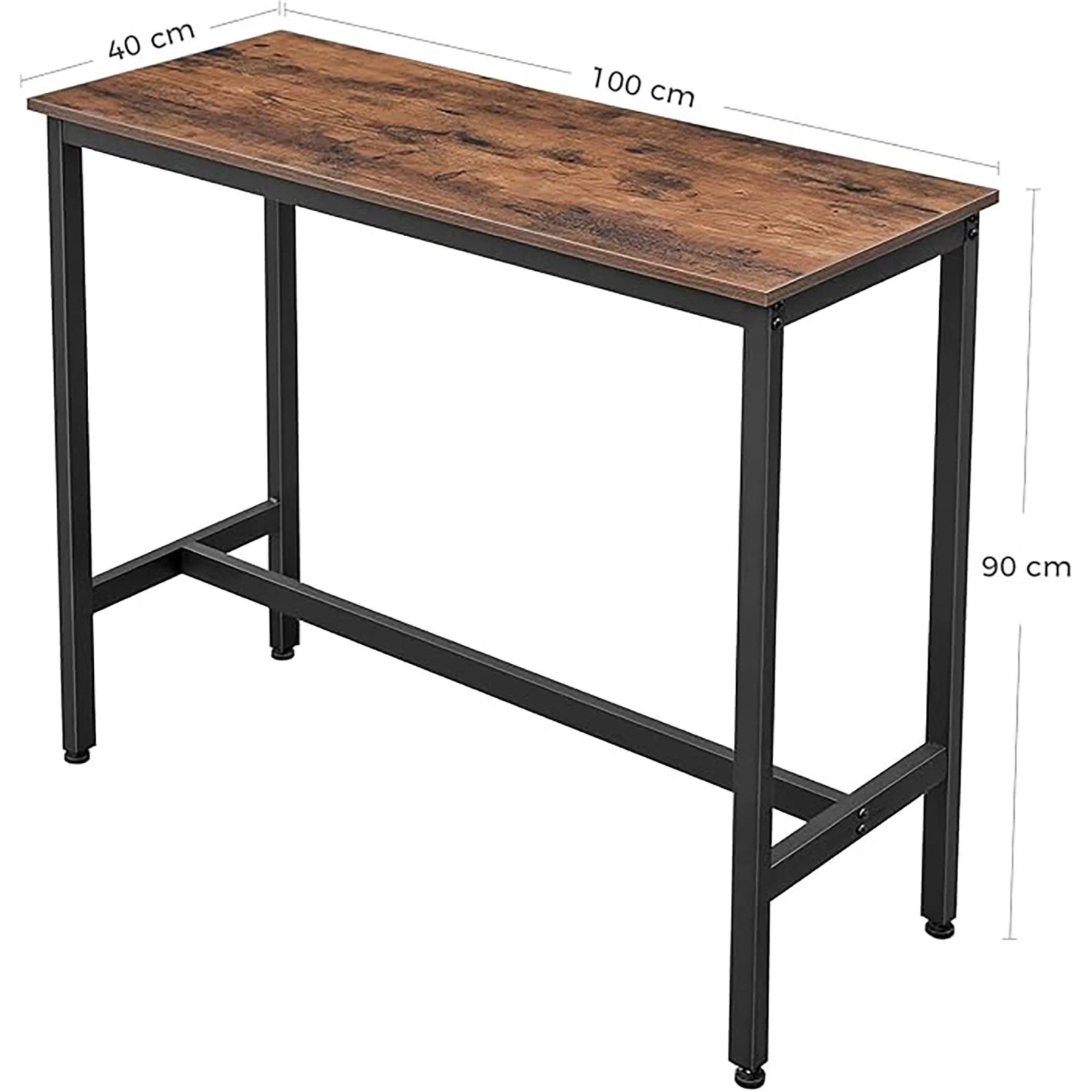 Songmics Bartisch Delon, 40x100x90 cm, braun-schwarz, mit Vintage-Oberfläche und Metallbeinen.