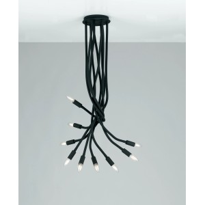 Schwarze, 9-flammige Luce Design Deckenleuchte Lover mit flexiblen Armen und E14 Fassungen.