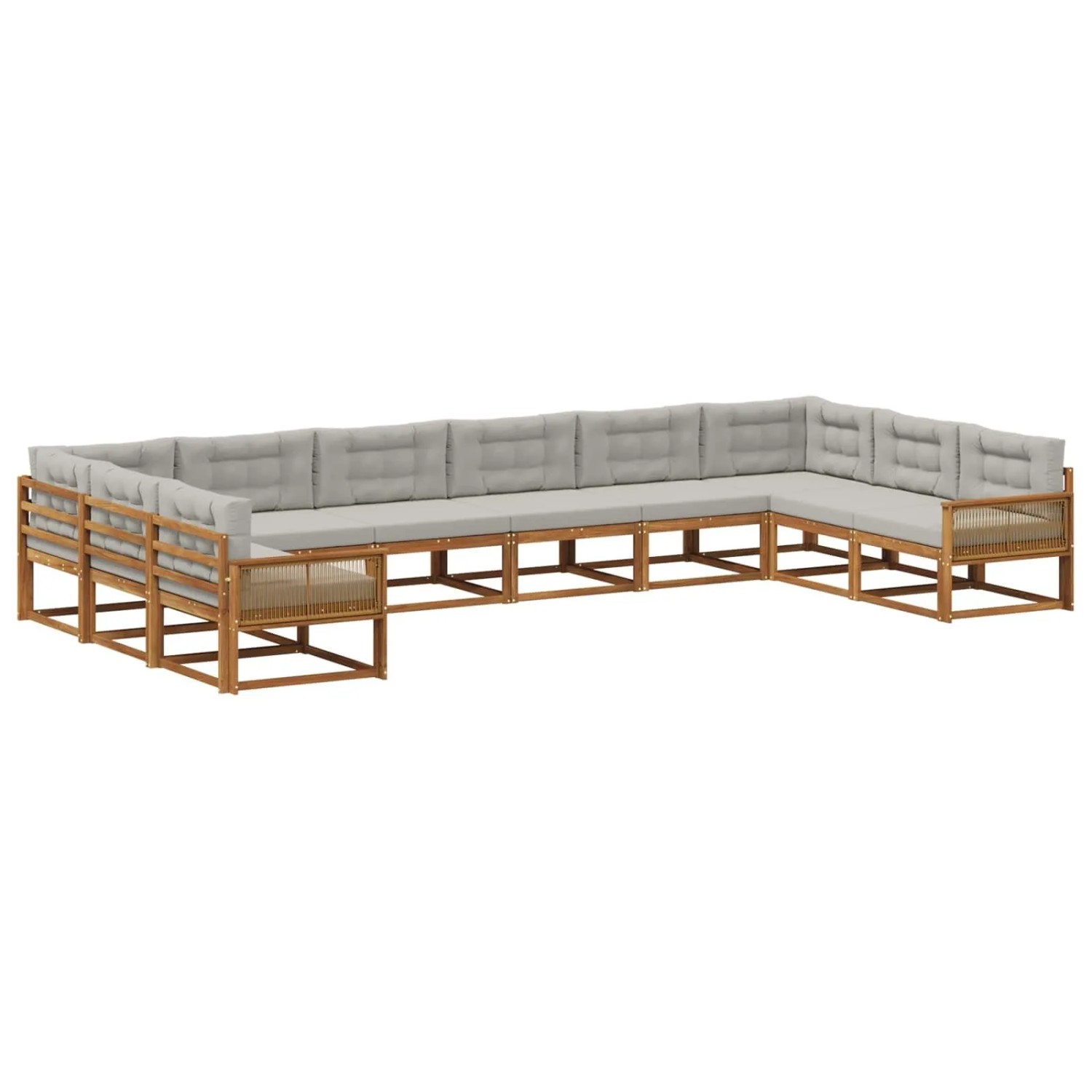vidaXL Outdoor-Sofagarnitur mit Kissen 10 Stk Natur und Hellgrau 3382929