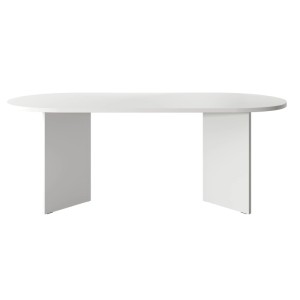 Selsey Ovo Esstisch, oval, weiß, 204 cm. Moderner Esszimmertisch mit stabilen Plattenbeinen für bis zu 8 Personen.