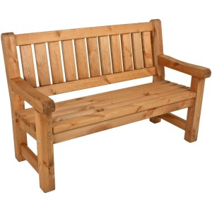 Braune 2-Sitzer Gartenbank Allgäu aus FSC®-zertifiziertem Holz für den Außenbereich.