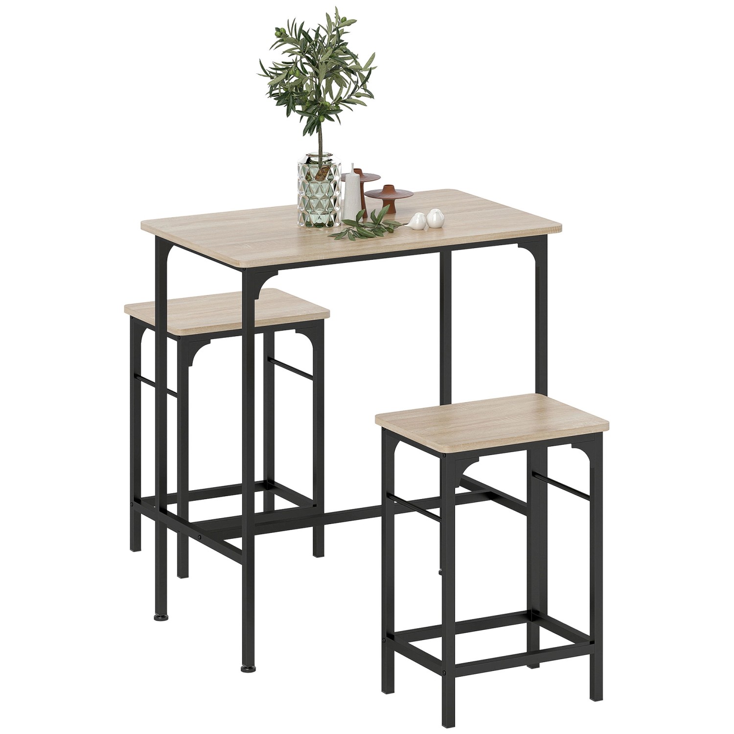 HOMCOM Bartisch Set Bartisch mit Barhocker-Set Esstisch für Esszimmer Küche Naturholz