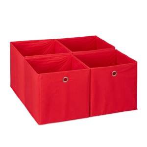 Relaxdays Faltbox 4er Set Polyester Rot Zusammenfaltbar 30 cm x 30 cm x 30 cm 0,6 kg
