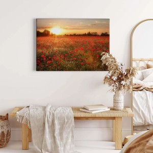 Leinwandbild Mohnblumenfeld im Sonnenuntergang, ideales Wandbild für Wohn- und Schlafzimmer.