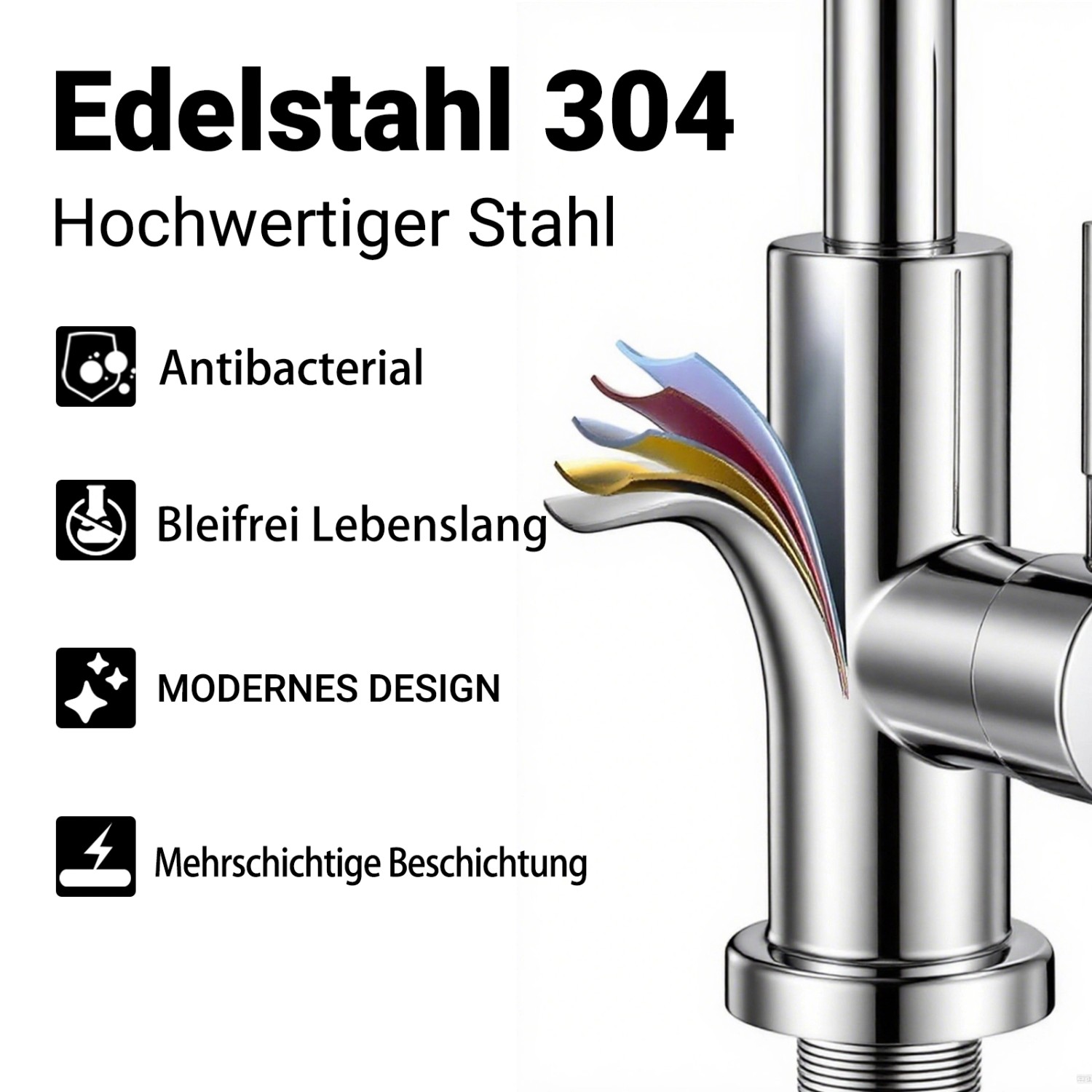 AICA Säulenbrause-Wasserhahn Chrom Zwei Wasserauslassmodi Küche Mischbatterie Ausziehbar 360° Drehbar Einhand-Spültischarmatur Bad Küchenarmatur_6