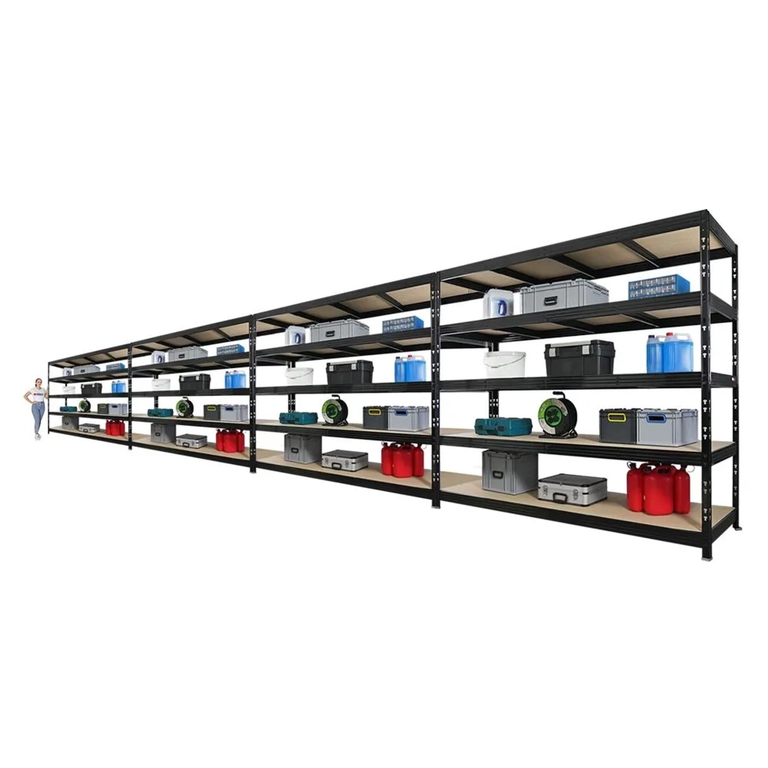 PROREGAL Mega Deal 4x Profi Schwerlastregal Rhino HxBxT 200x240x70cm 5 Spanplatten-Ebenen 8mm Fachlast 450kg Schwarz_6