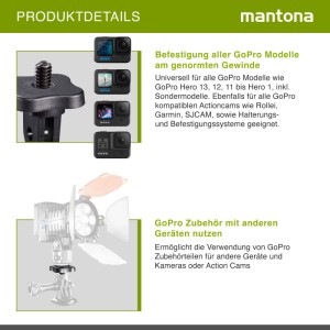 Mantona 1/4" Adapter 3X2X2Cm Für Gopro Verbindung Equipement Action Cams Video