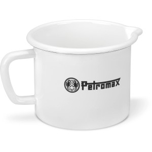 Weißer Petromax Emaille Milchtopf (1 L) mit Ausgießer und Henkel. Ideal für Grillutensilien.