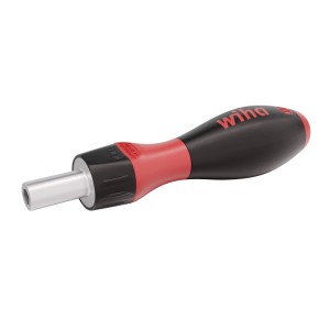 Wiha Ratschenschraubendreher mit ergonomischem schwarz-rotem SoftFinish-Griff und 6 mm Bitaufnahme.
