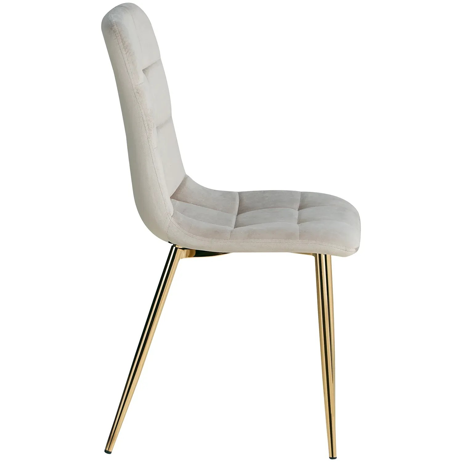 Homestyle4u Esszimmerstuhl im 4er Set, beige Samt, goldene Beine, Seitenansicht.