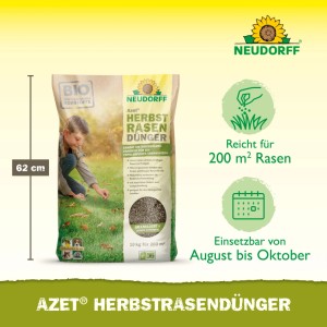 Neudorff Azet Herbstrasen-Dünger 10 kg, granuliert, für 200 m². Kind auf Rasen. Stärkt Rasen für Frosthärte im Winter.