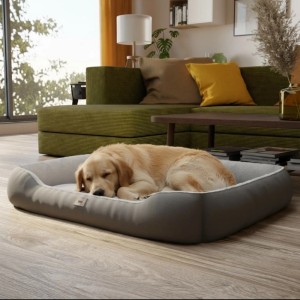 Hund schläft im anthrazitfarbenen Benno Hundebett Sammy (95x75cm). Gemütliches Hundekissen für entspannte Stunden.