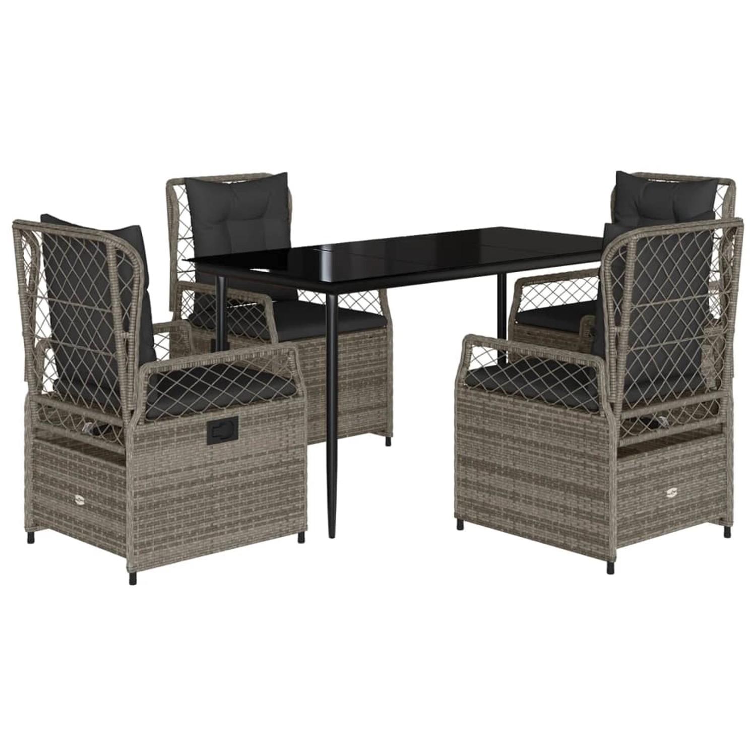 vidaXL 5-Tlg Garten-Essgruppe mit Kissen Grau Poly Rattan 3262987
