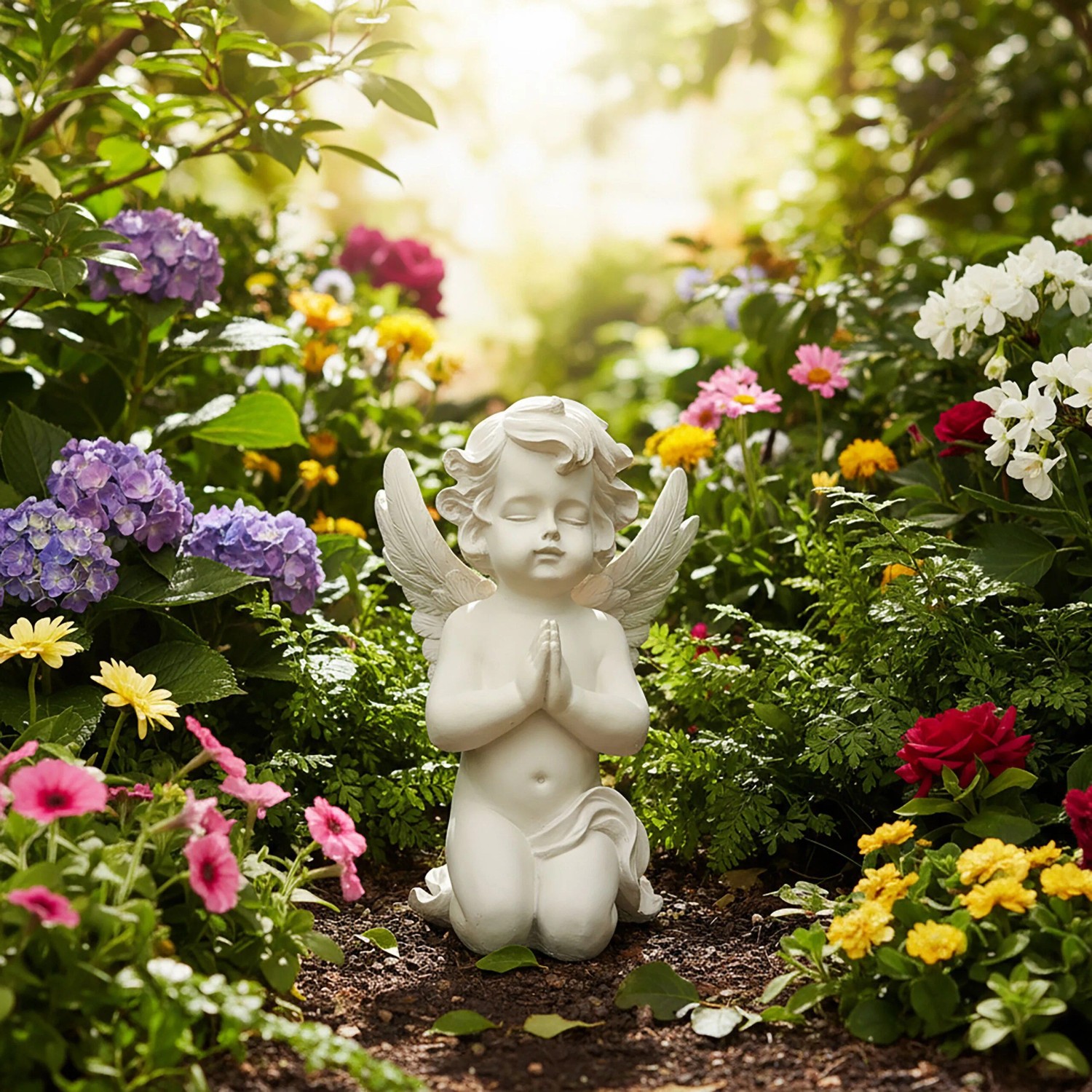 Relaxdays Grabengel Polyresin Creme Frostbeständig 36 cm x 22,5 cm x 18 cm_2