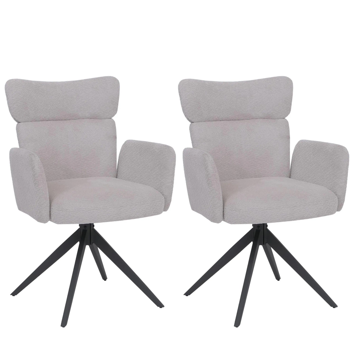 MCW 2er-Set Esszimmerstuhl N11 Drehbar Auto-Return Stoff Bouclé Hellgrau Beine Dunkelgrau