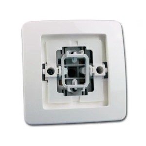 Rückansicht des weißen TEM EKONOMIK Tasters für Unterputzmontage.