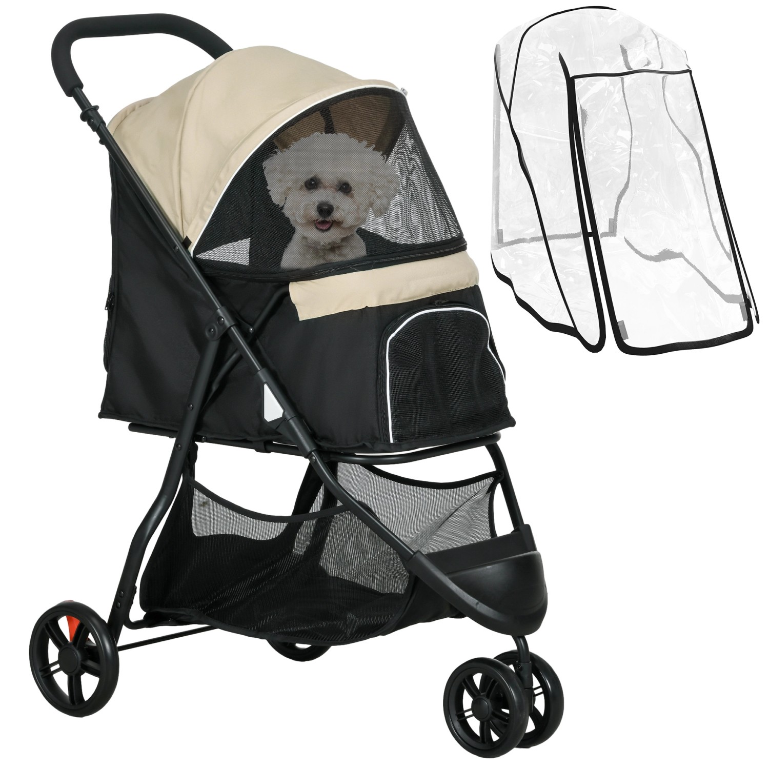 Thumbnail - PawHut Hundewagen Polyester Stahl Khaki 80,5L x 51,5B x 100H cm